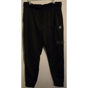 Reebok Mens Large Black Woven Track Pants Joggers Tapered Gym Running